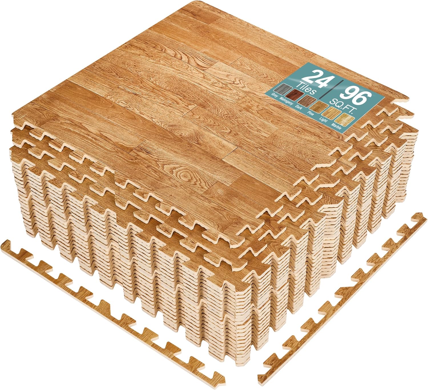 Sorbus 96 Sq. Ft. Wood Grain Floor Tiles Foam Mat EVA Interlocking Mats Tile 3/8...