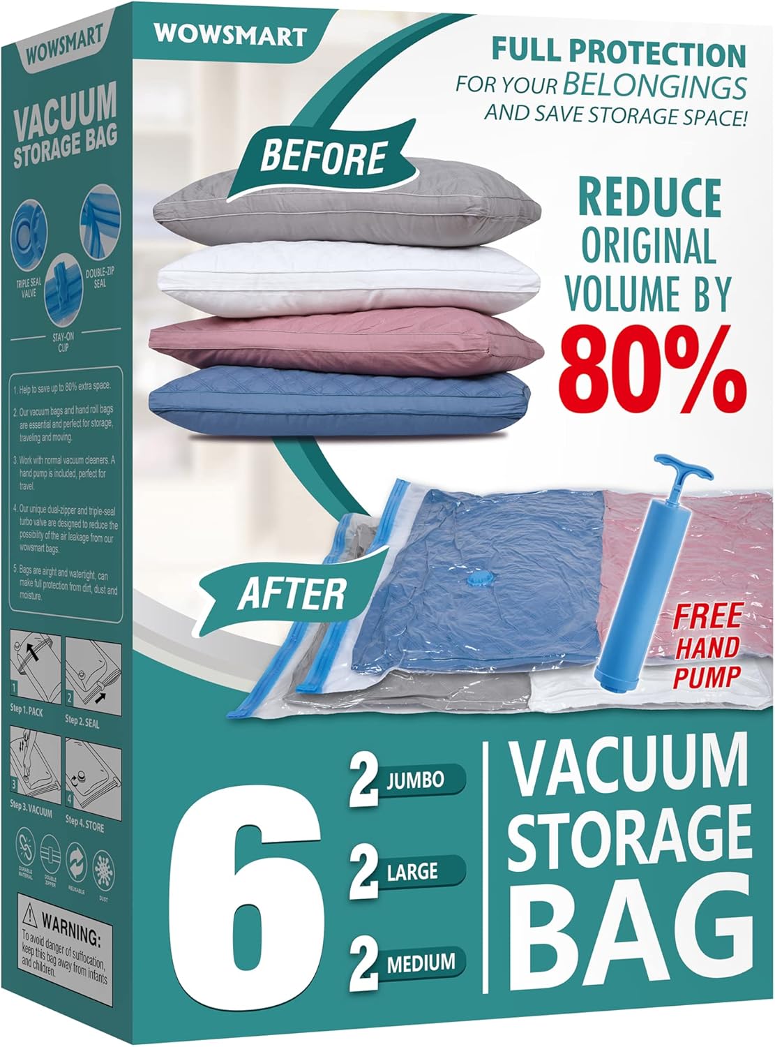 6 Space Saver Vacuum Storage Bags, Vacuum Sealed Storage Bags (2 Jumbo + 2 Large...