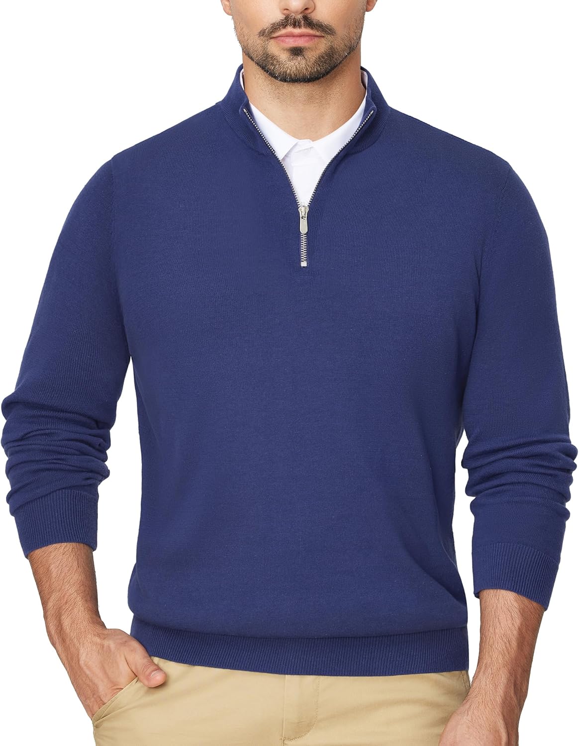 Alimens & Gentle Mens Quarter Zip Pullover Sweaters Cotton Lightweight Mock Neck...