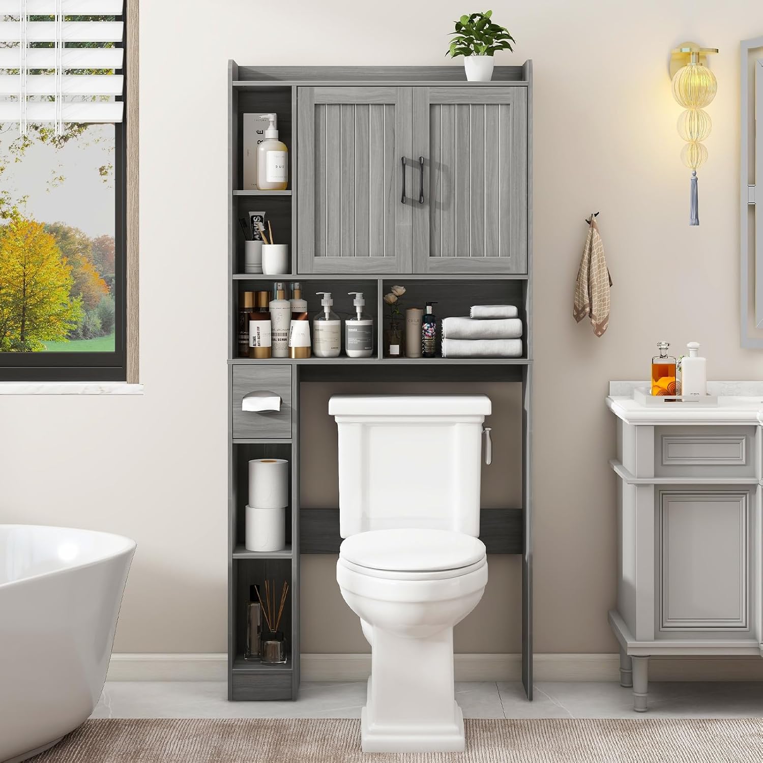Over The Toilet Storage Cabinet, Farmhouse Storage Cabinet Over Toilet with Barn...