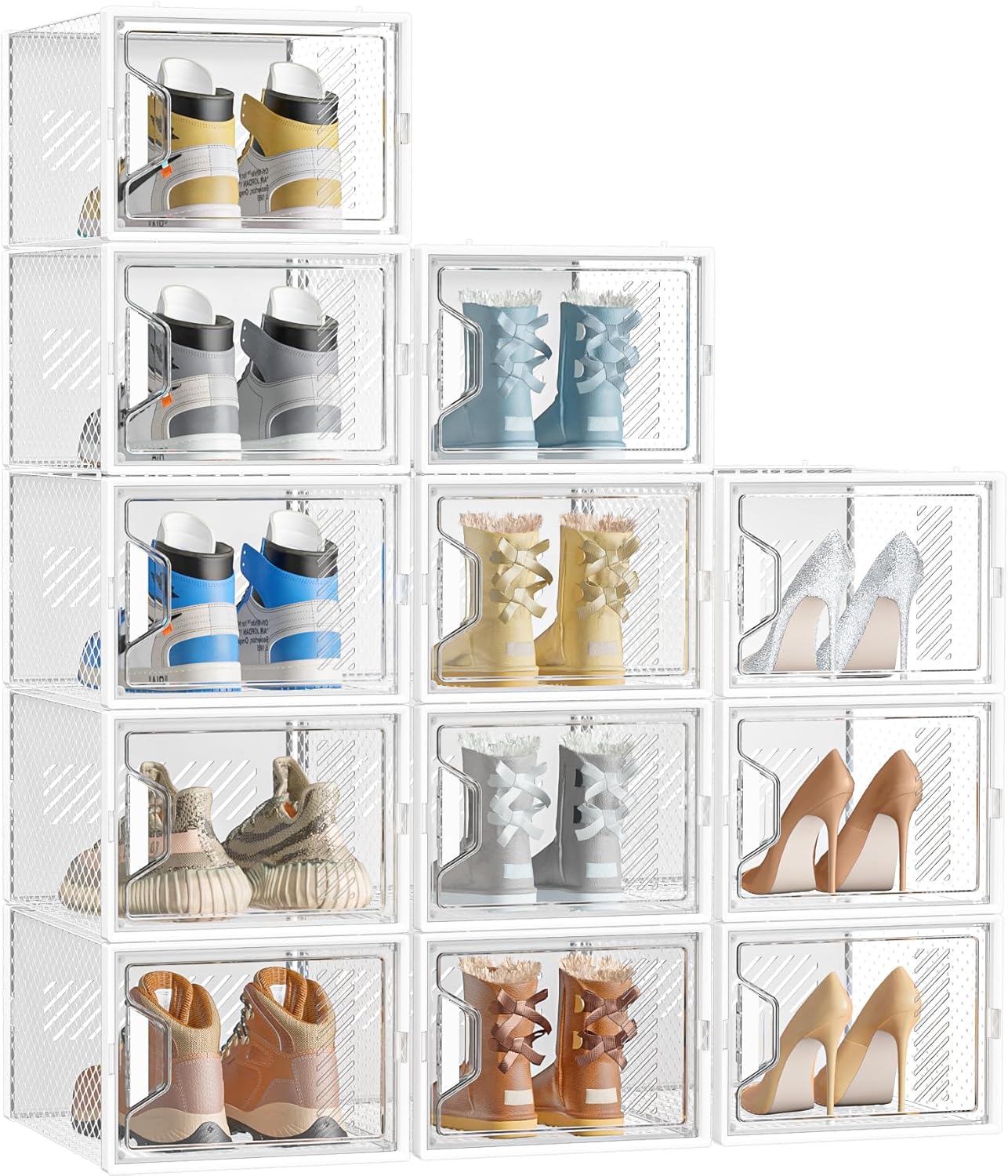 SIMPDIY Large Shoe Storage Box,12 pcs Shoe Box Clear Plastic Stackable, Shoe Org...
