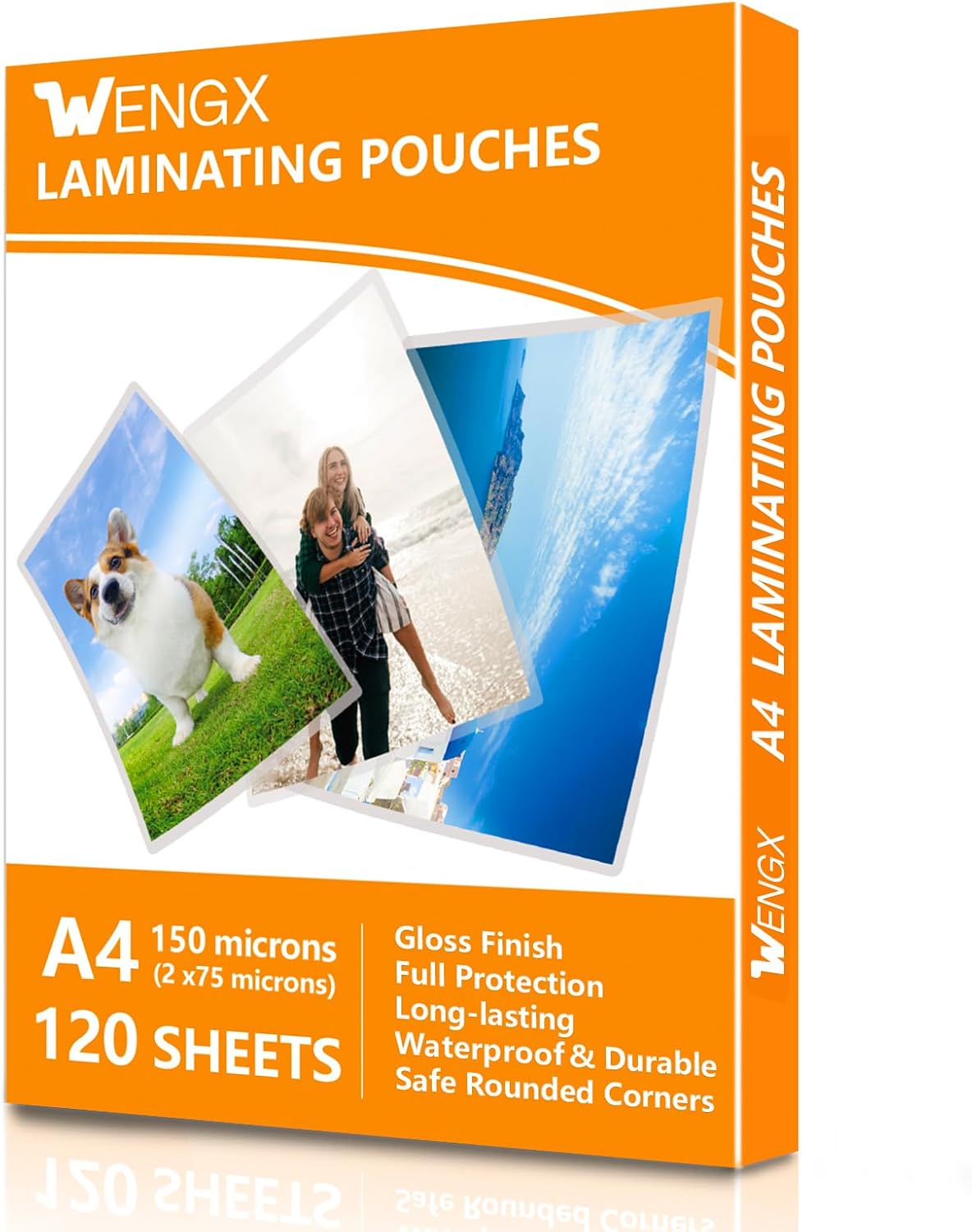 120 Sheets A4 Laminating Pouches,Gloss Finish,Rounded Corners, Clear,150 Micron...