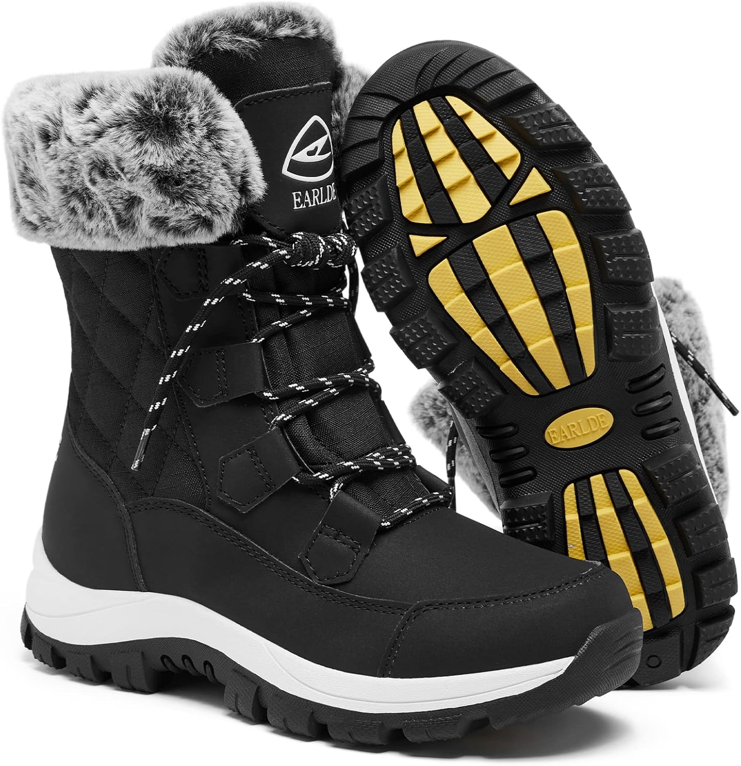 EARLDE Women’s Snow Boot With Waterproof Lace Up Mid-Calf Outdoor Winter Deep Tr...