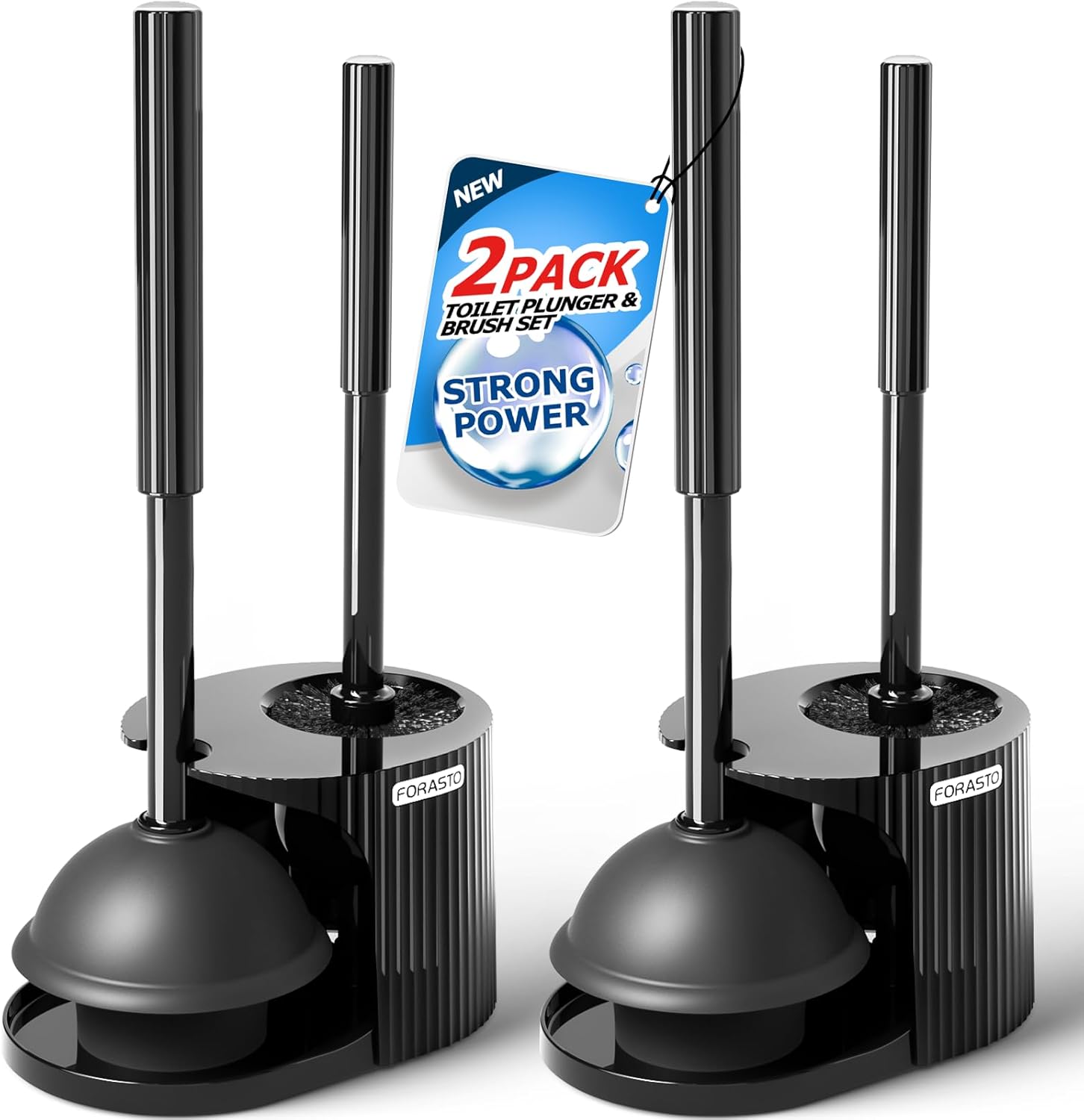 2Pack 2 in 1 Toilet Brush and Plunger Set, Extended Handle Plunger,Toilet Bowl B...