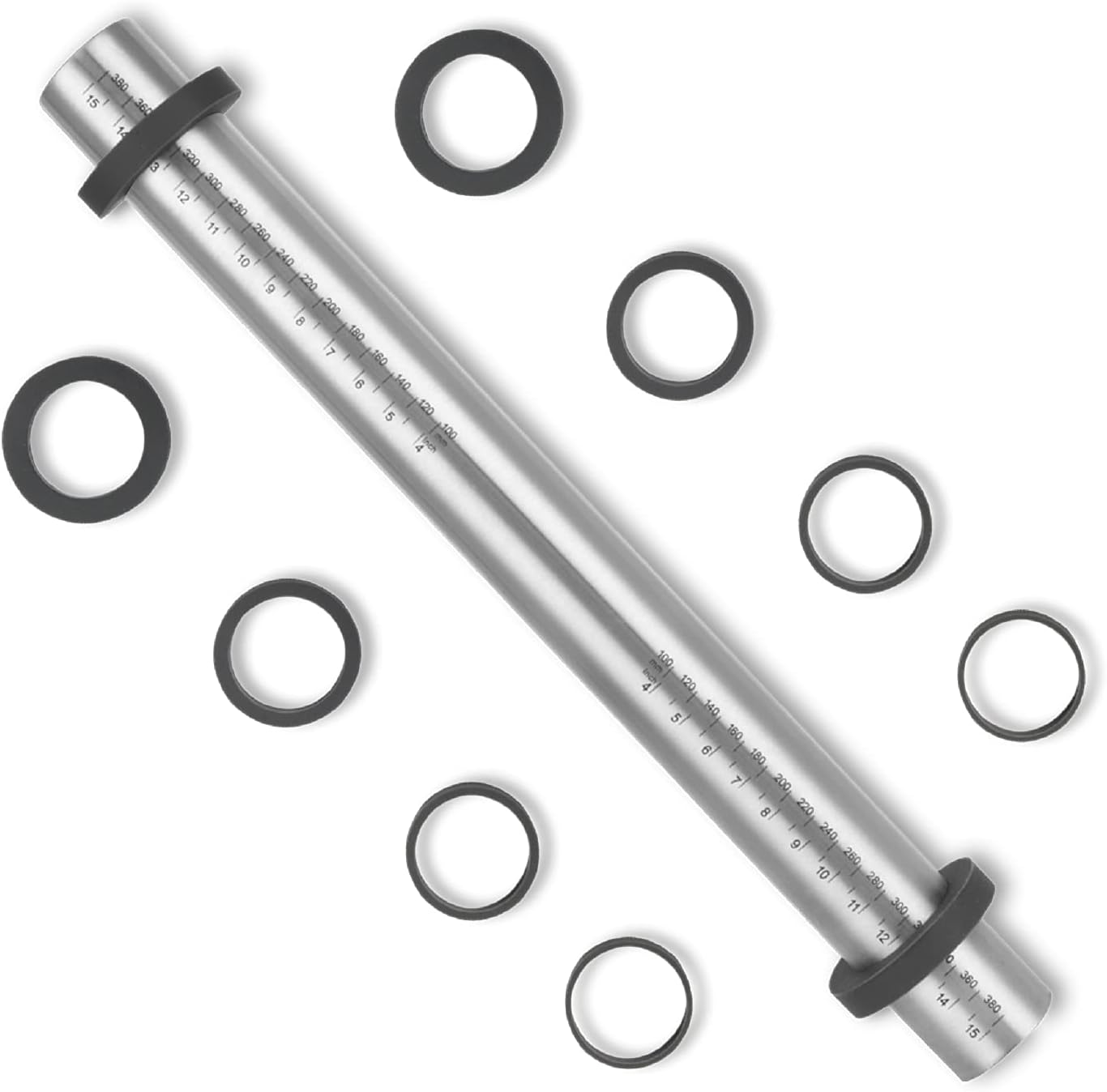 Super Kitchen Adjustable Stainless Steel Rolling Pin with Silicone Thickness Gui...