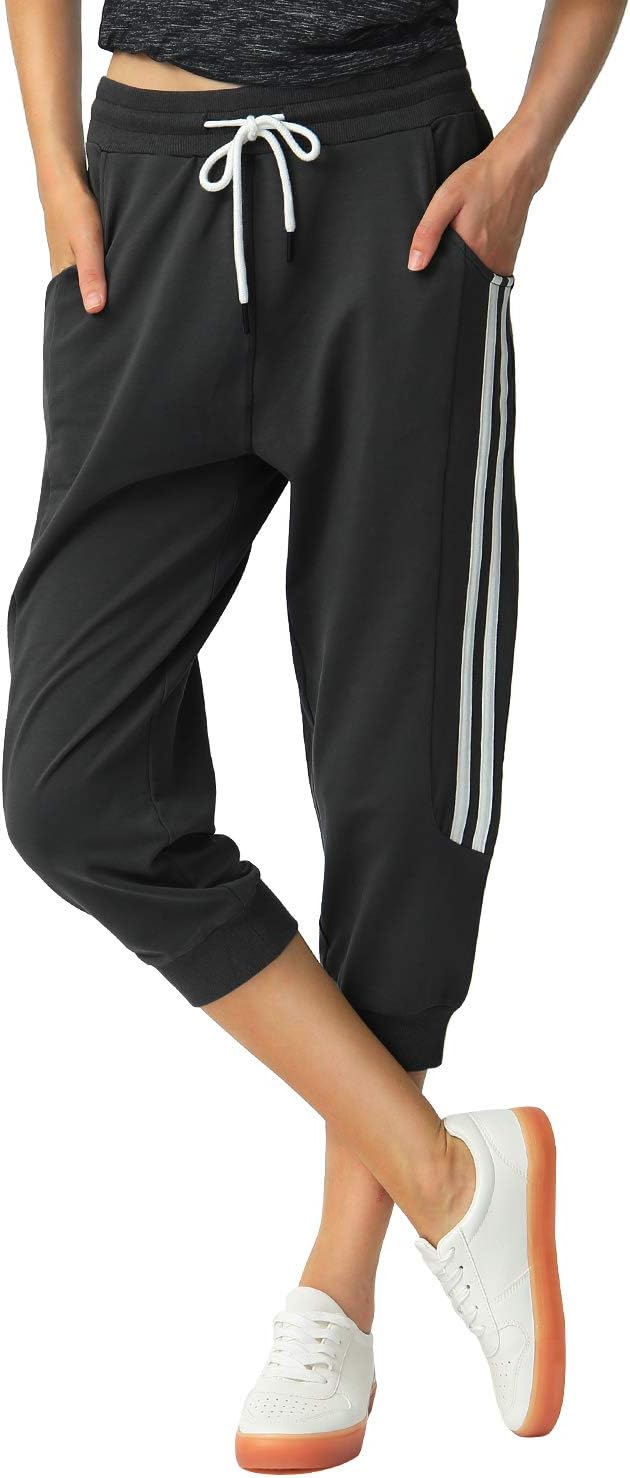 SPECIALMAGIC Women's Capri Pants Cropped Joggers with Pockets Elastic Waist Draw...