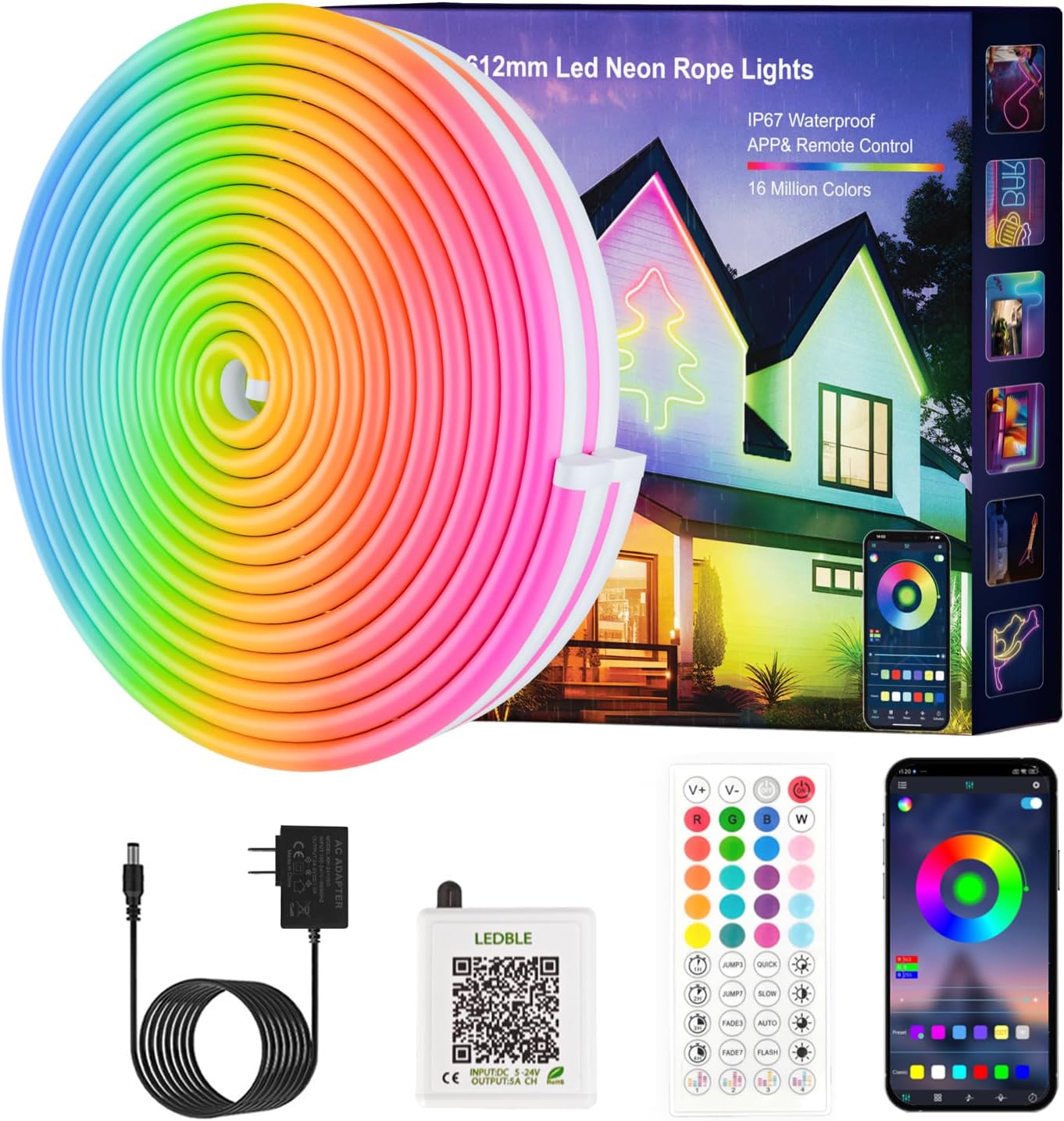 Neon Rope Lights, JIAMEI 20FT RGB LED Strip Lights, App Control, IR Remote, Musi...