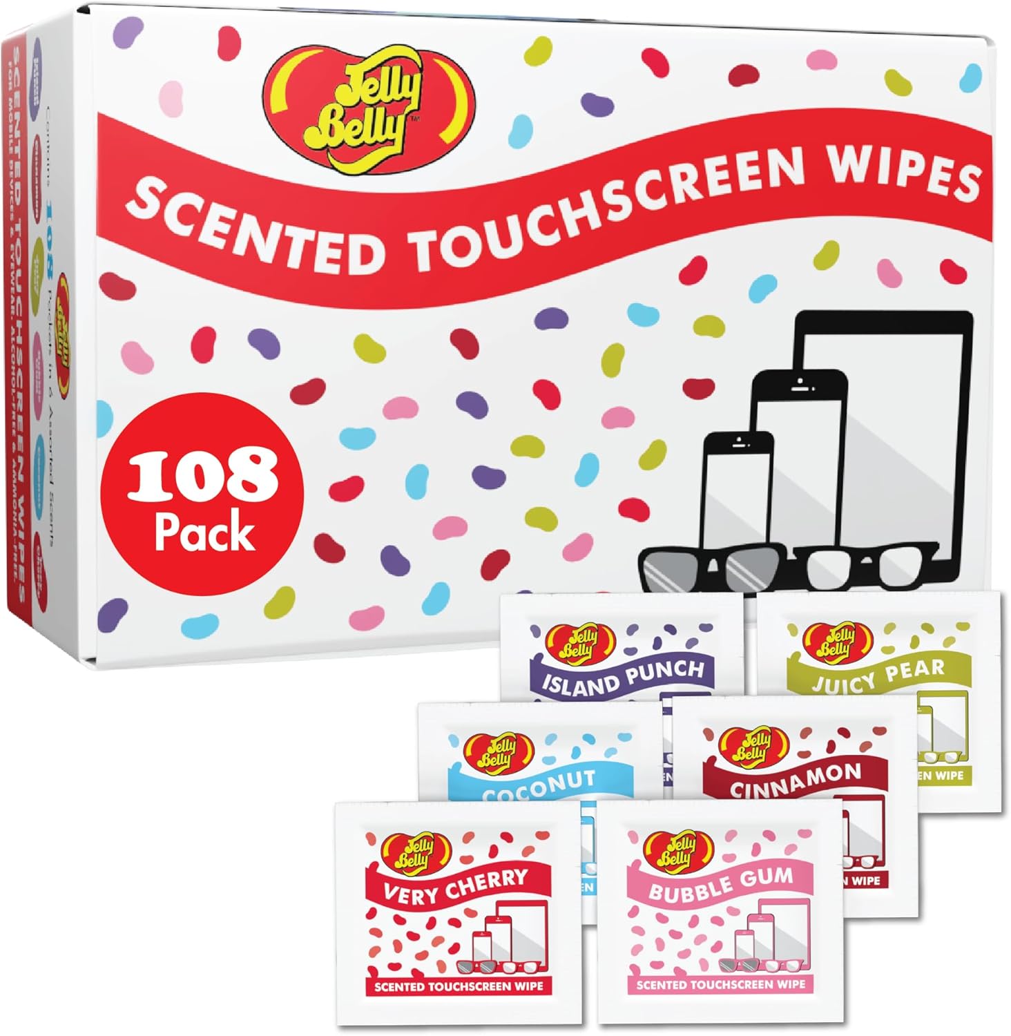 Jelly Belly Scented Wipes, 6 Assorted Scents Eye Glasses Cleaner Wipes, Lens Wip...