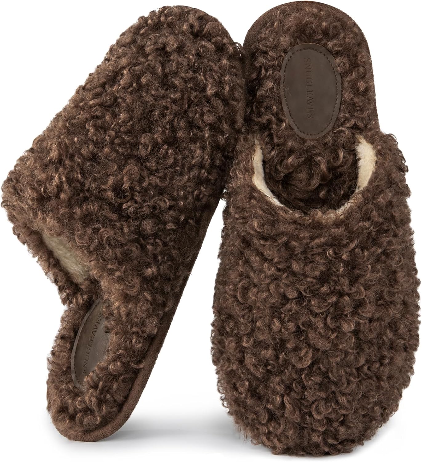 Snug Leaves Women's Scuff Slippers Furry Cute Curly Faux Wool Slip-on Indoor Mem...