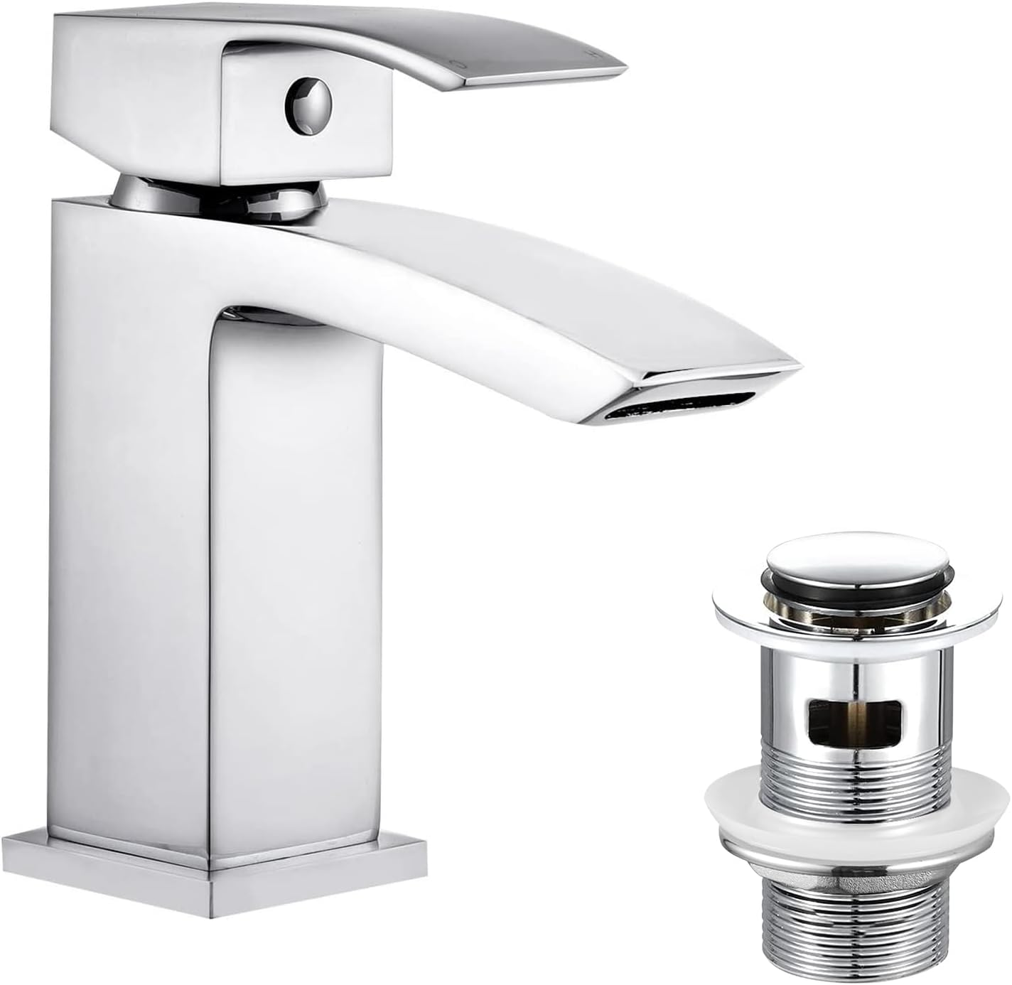 Hapilife Basin Taps Waterfall with Pop up Waste Square Bathroom Sink Mixer Taps...