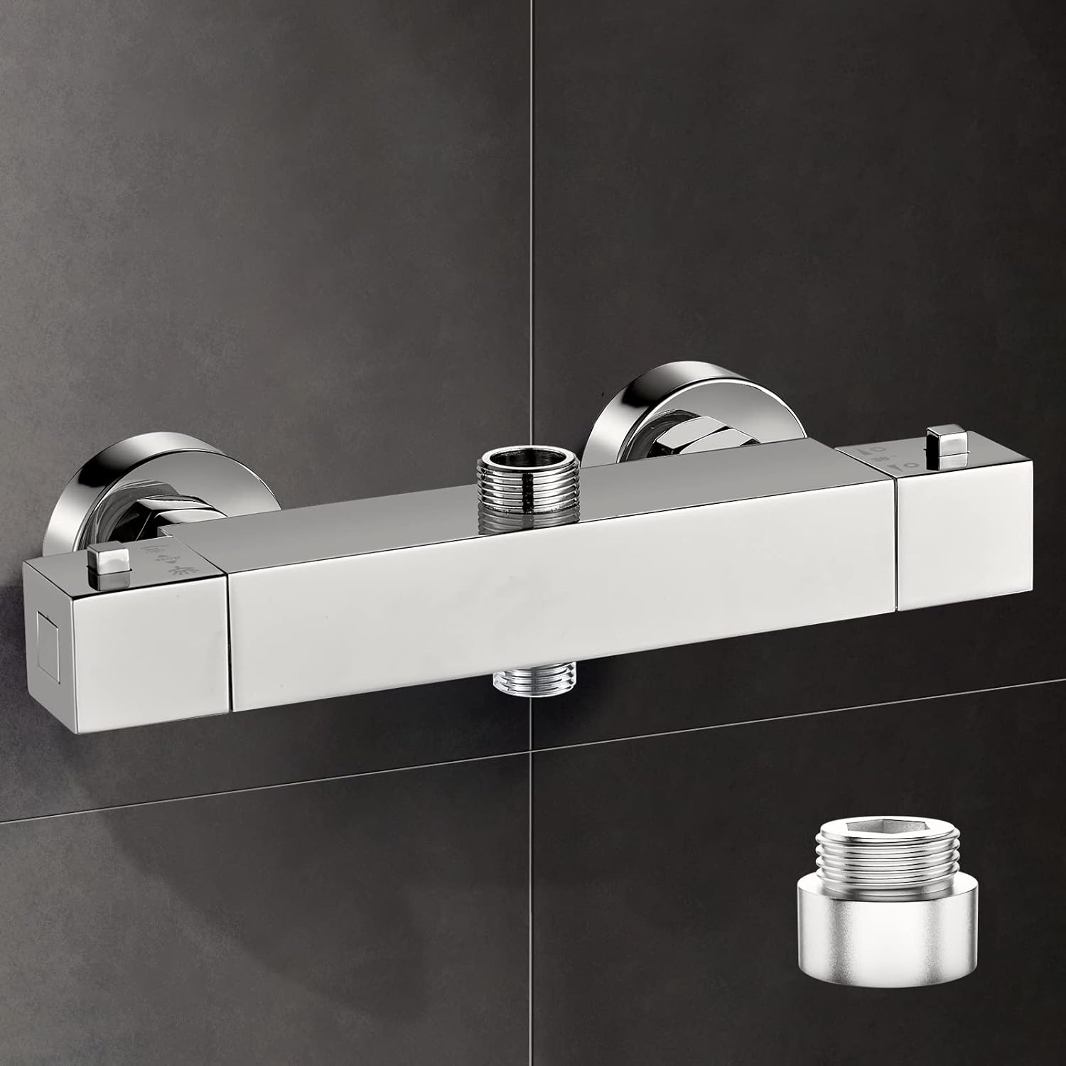 Thermostatic Shower Mixer Bar Two Outlet Square Shower Mixer Tap Wall Mounted Du...