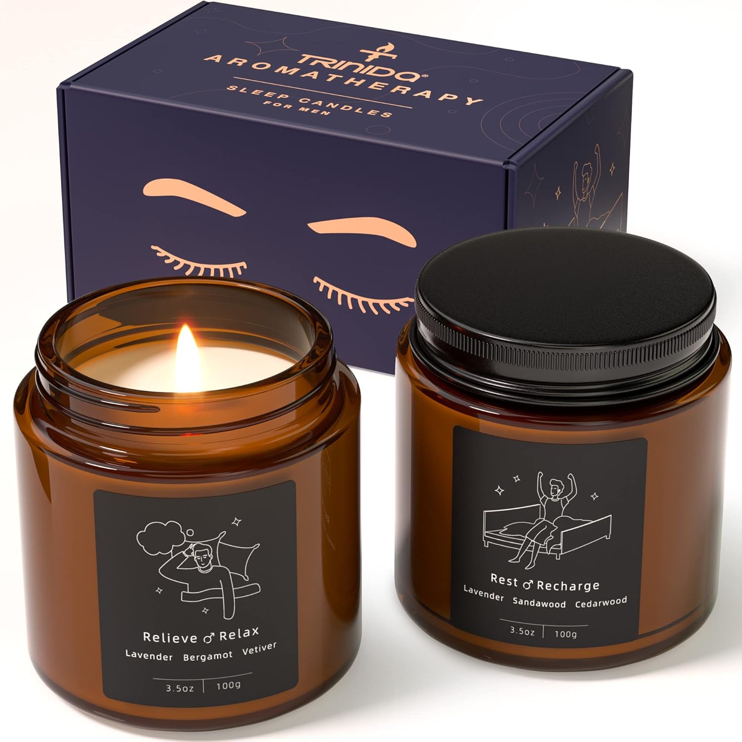 TRINIDa RELAX & RECHARGE - Sleep Candles Gifts for Men, Aromatherapy Scented Can...