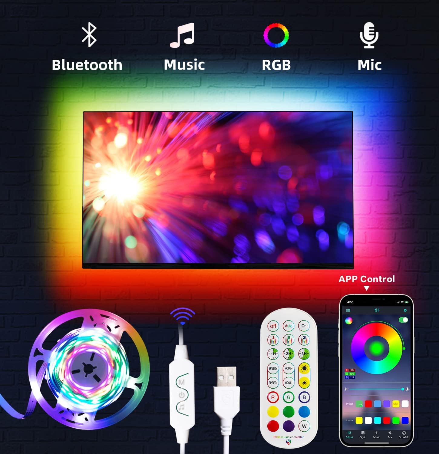 Daymeet TV Led Lights, 3M Led Lights for TV Led Backlight RGBIC Led Strip Light...