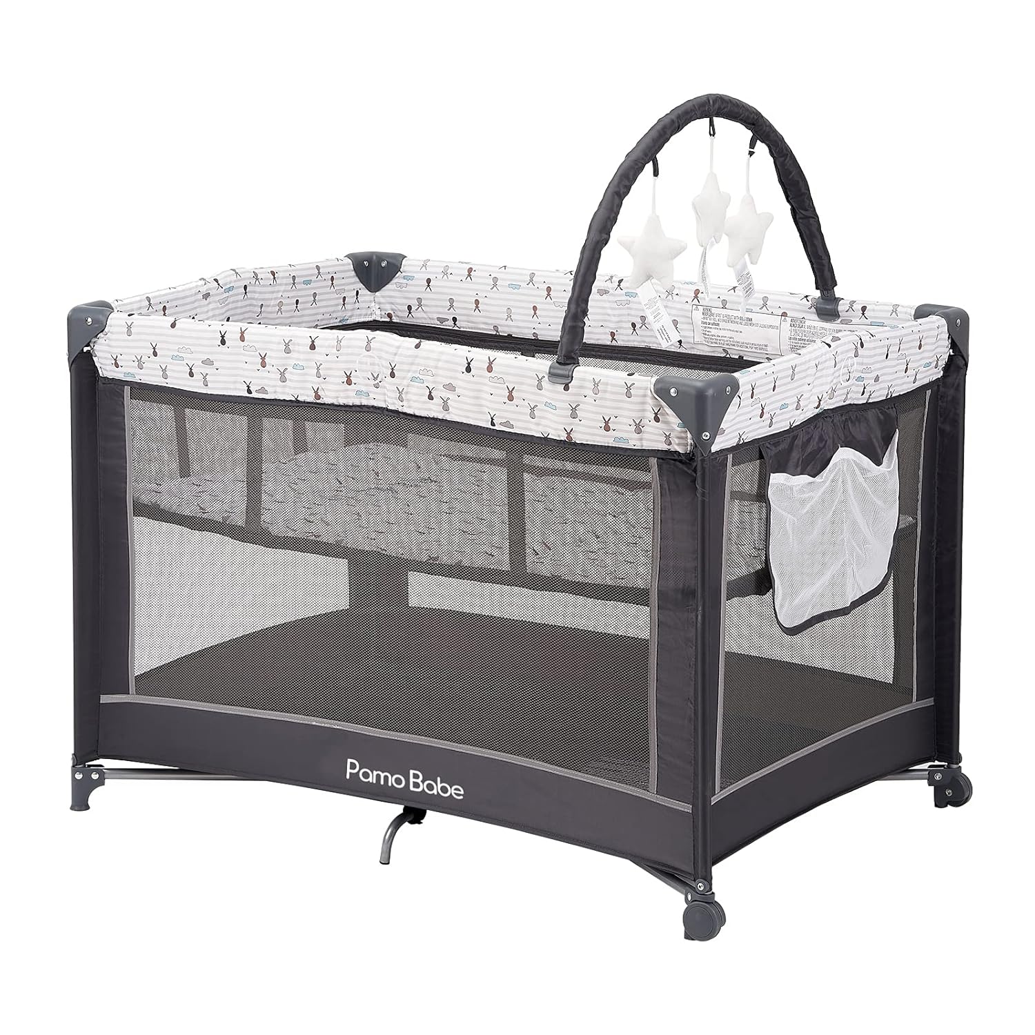 Pamo Babe Portable Playard,Sturdy Play Yard with Padded Mat and Toy bar with Sof...