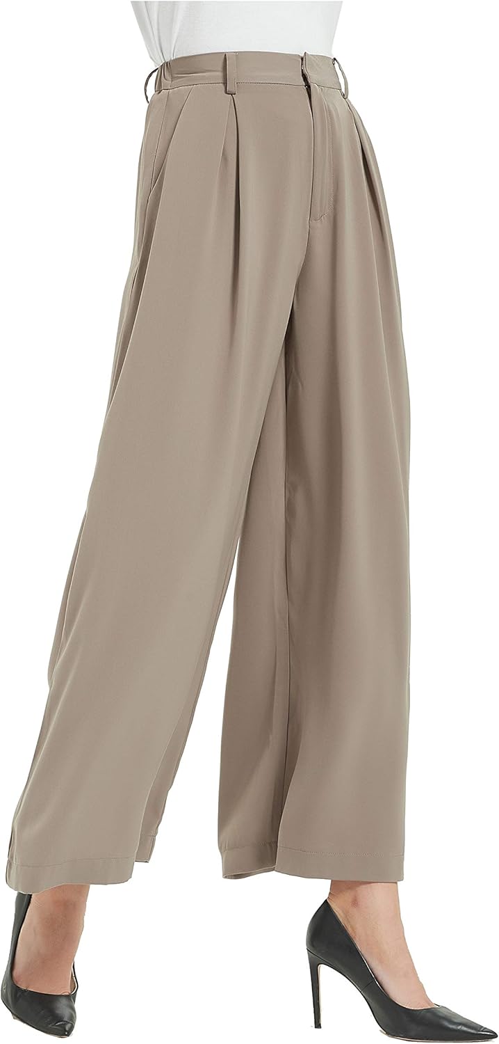 Tronjori Women High Waist Casual Wide Leg Long Palazzo Pants Trousers Regular Si...