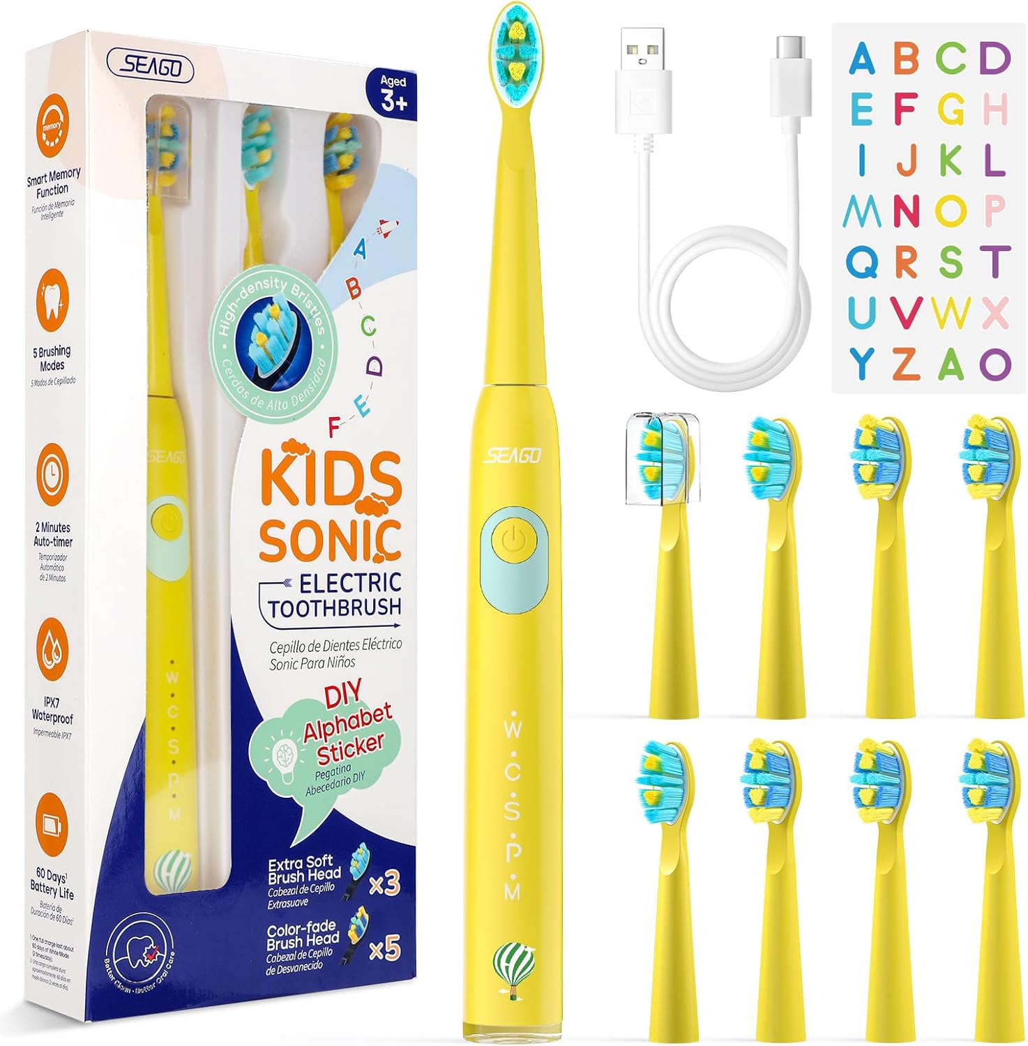 Seago Kids Electric Toothbrush 3 5 6 8 9 10 12, Childrens Rechargeable Battery T...