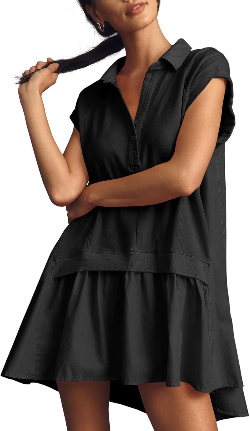Fisoew Womens Summer Sweatshirt Dresses Short Sleeve V Neck Casual Oversized Pat...
