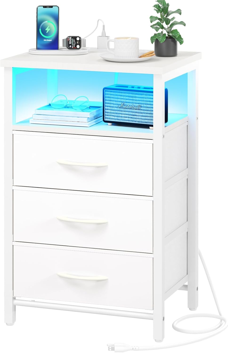 Yoobure Night Stand with Charging Station, 16 Colors LED Nightstand with USB Por...