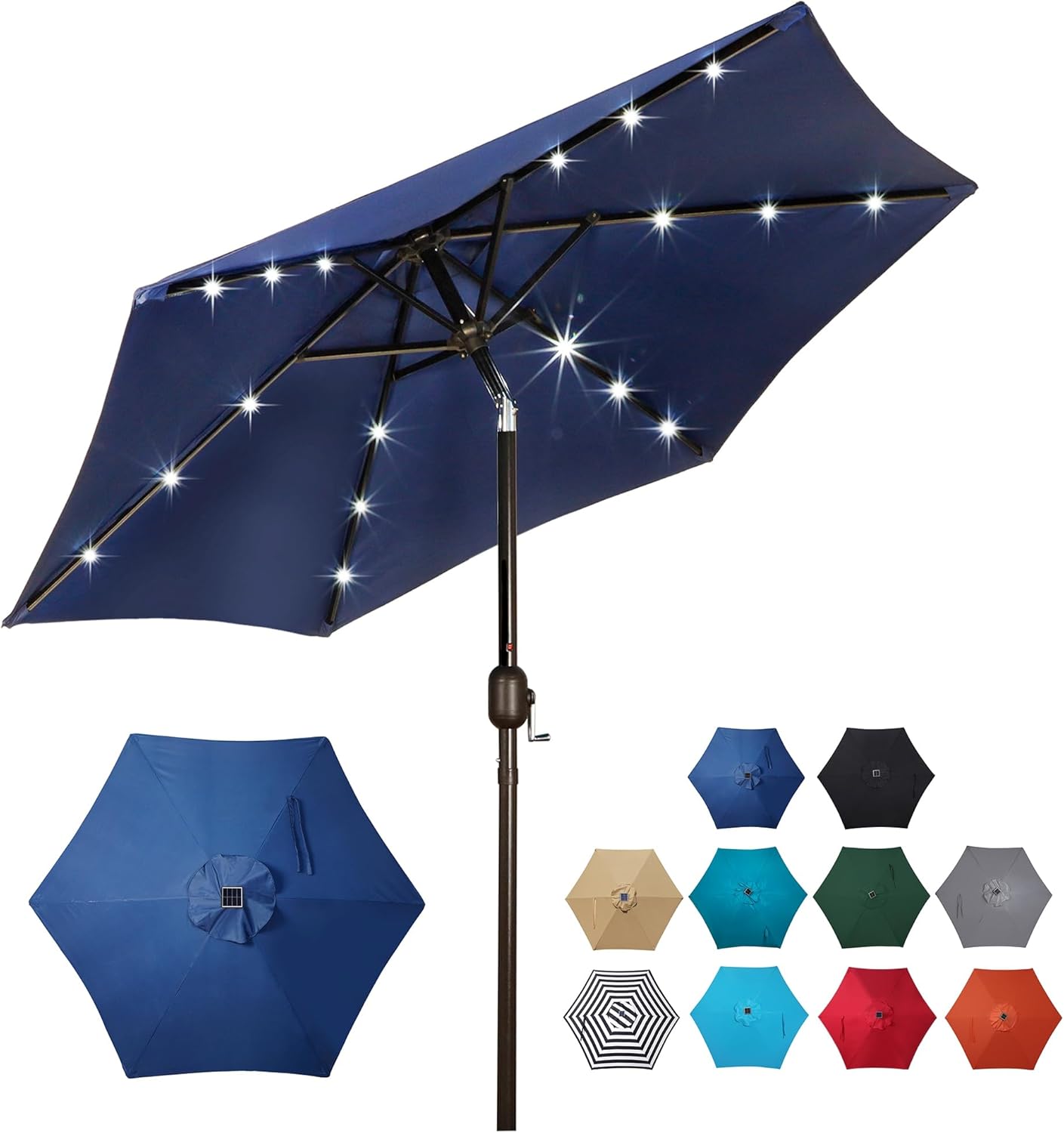 Blissun 7.5 ft Solar Umbrella, 18 LED Lighted Patio Umbrella, Table Market Umbre...