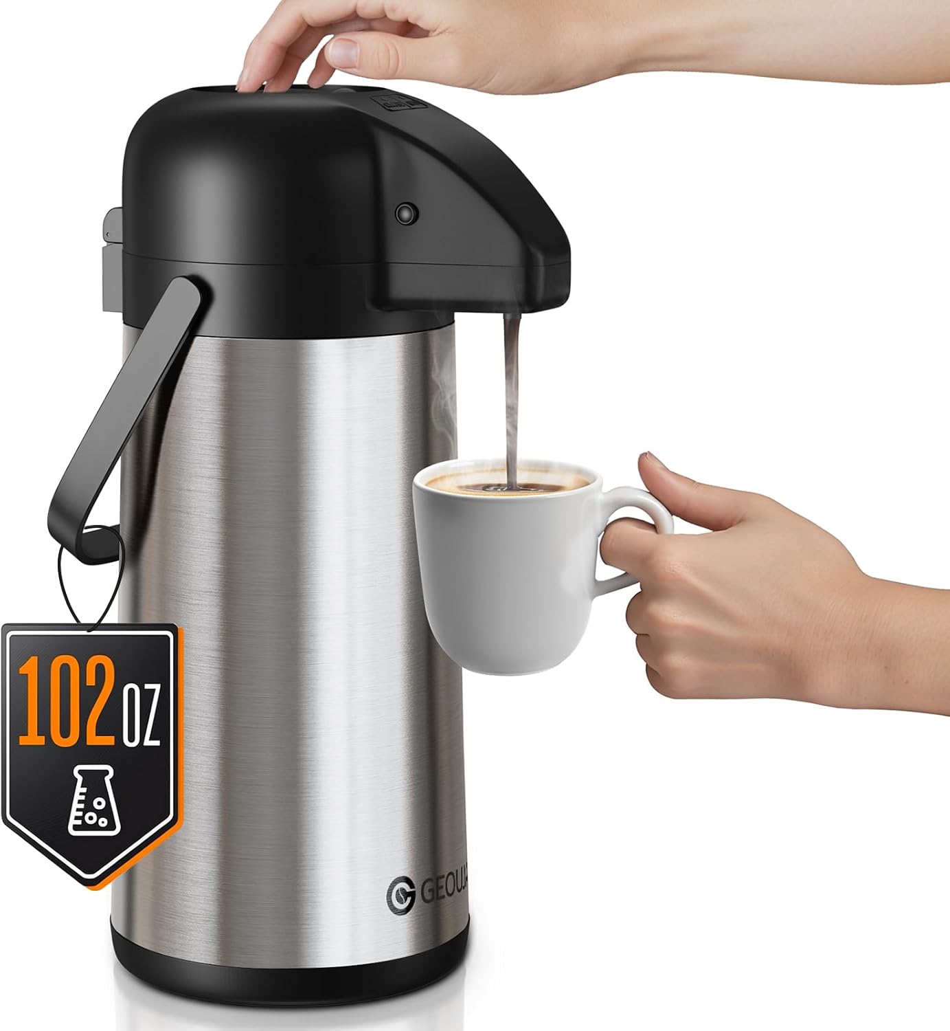 Airpot Coffee Carafe for Keeping Hot - 102 OZ/ 3L Large Coffee Dispenser with Pu...