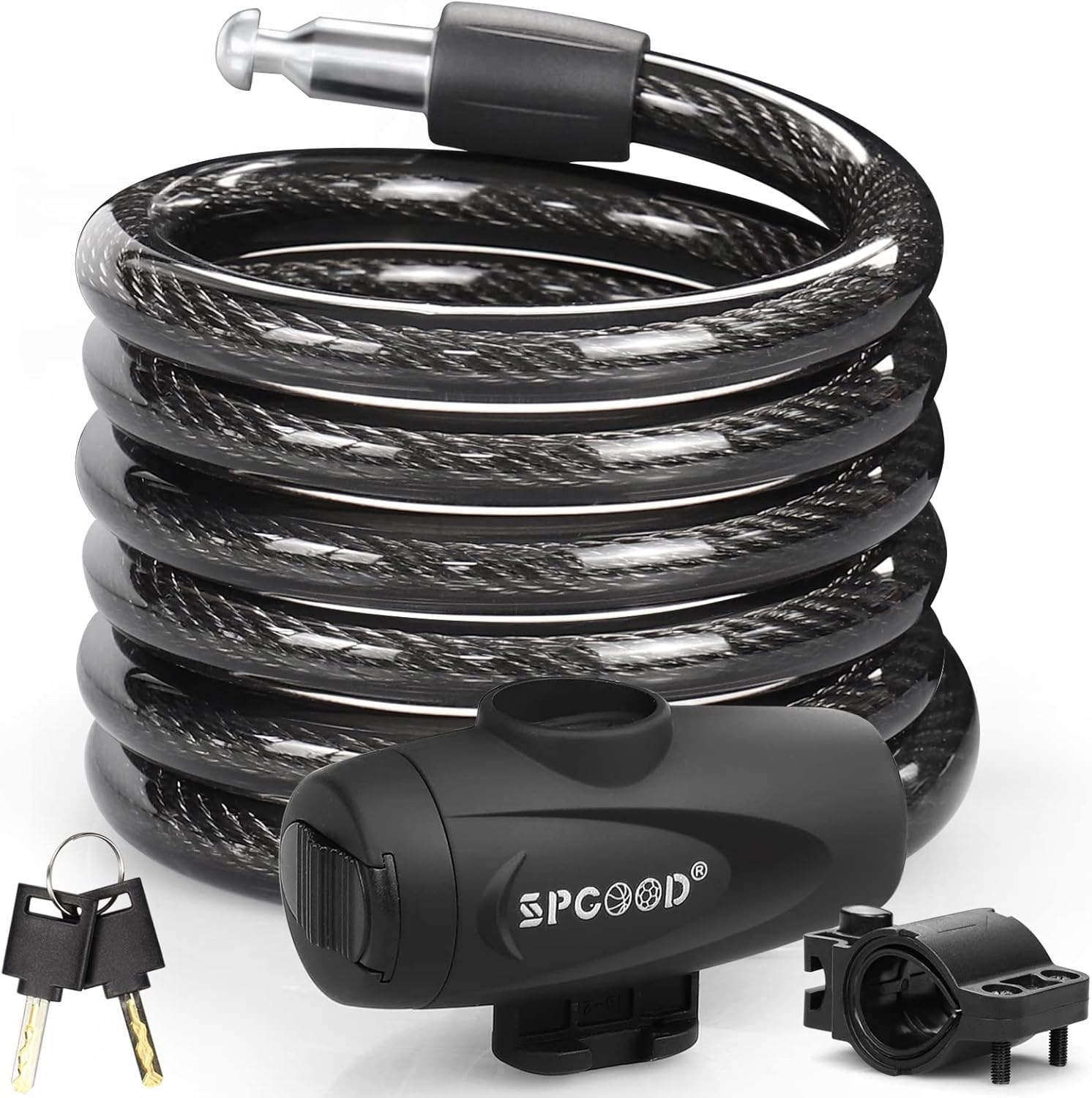 SPGOOD Bike Lock 1200mm/12mm with 2 Keys,Bicycle Lock with Mounting Bracket,Stee...
