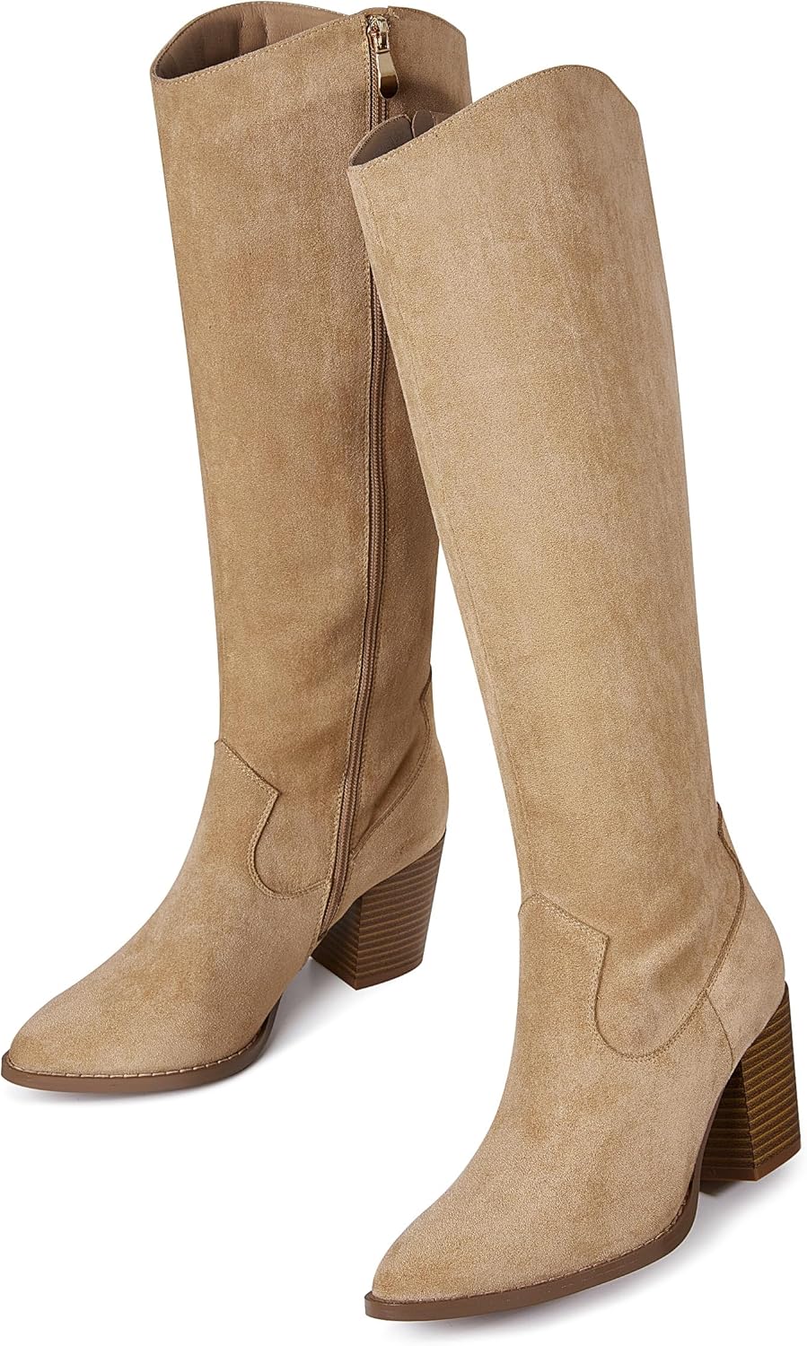 MeiLuSi Womens Knee High Boots Pointed Toe Suede Boots Chunky Heel Faux Slouchy...