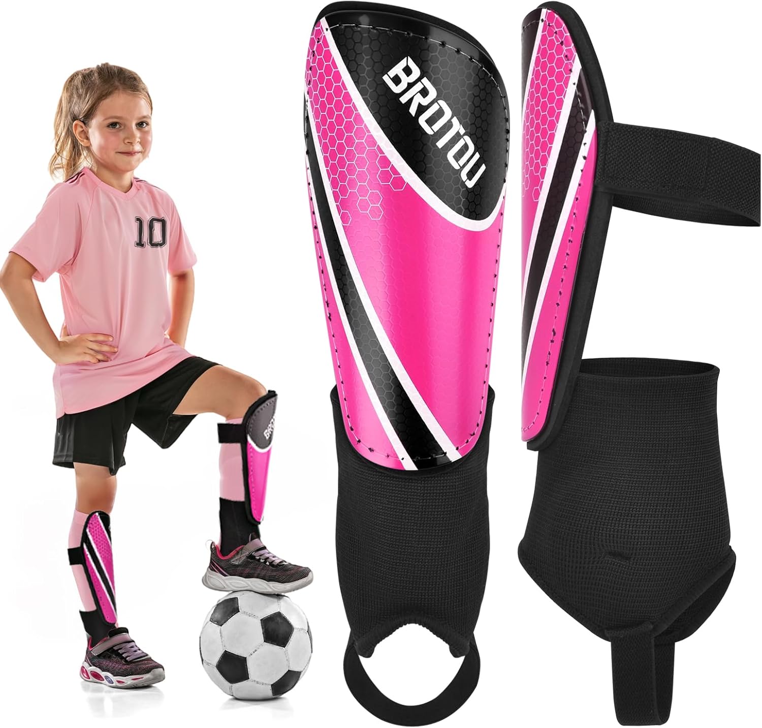 Youth Football Shin Guards, BROTOU High Strength Junior Shin Pads with Calf & An...