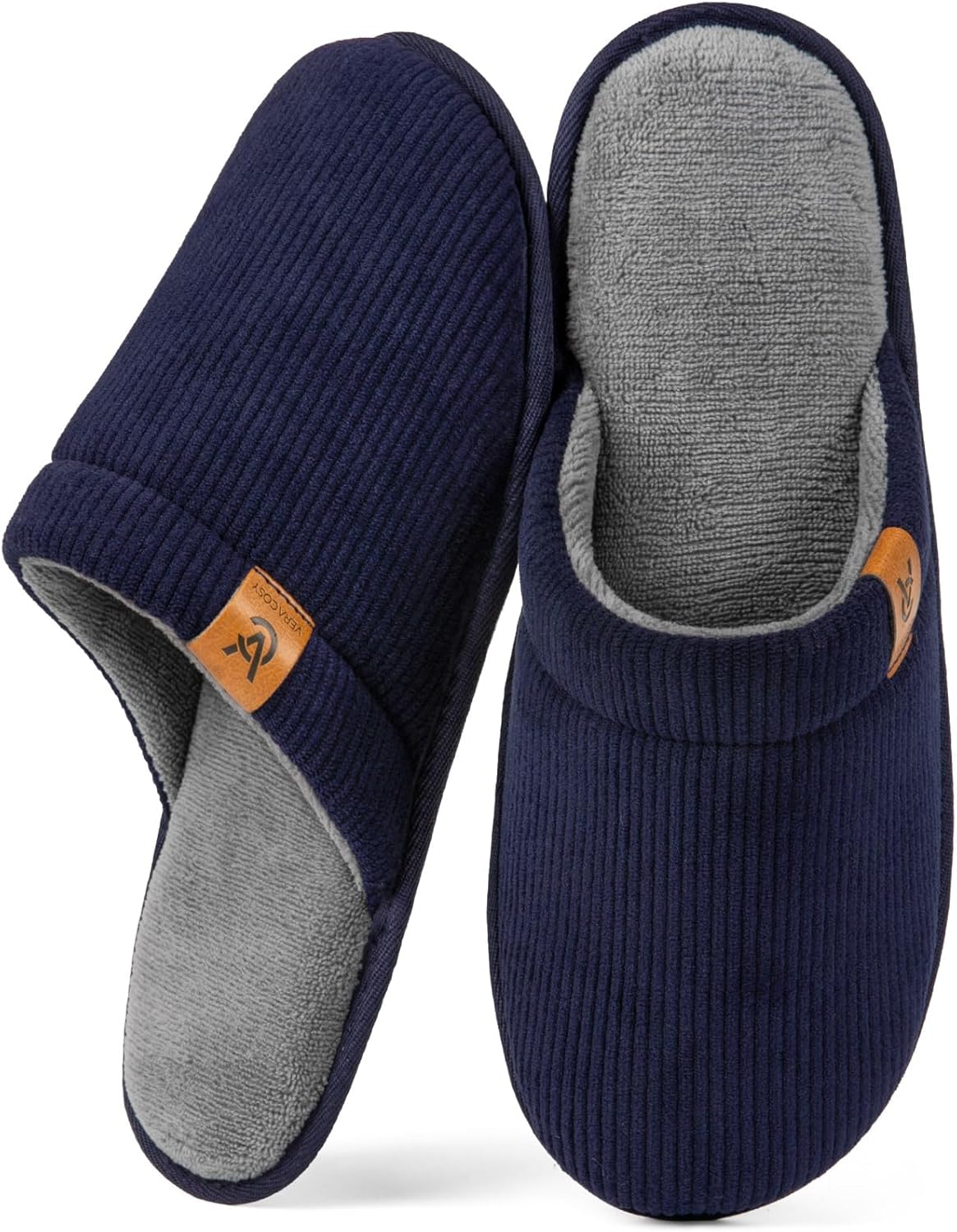 VeraCosy Men's Corduroy Scuff Slippers Soft Comfy Memory Foam Non-slip Indoor Ho...