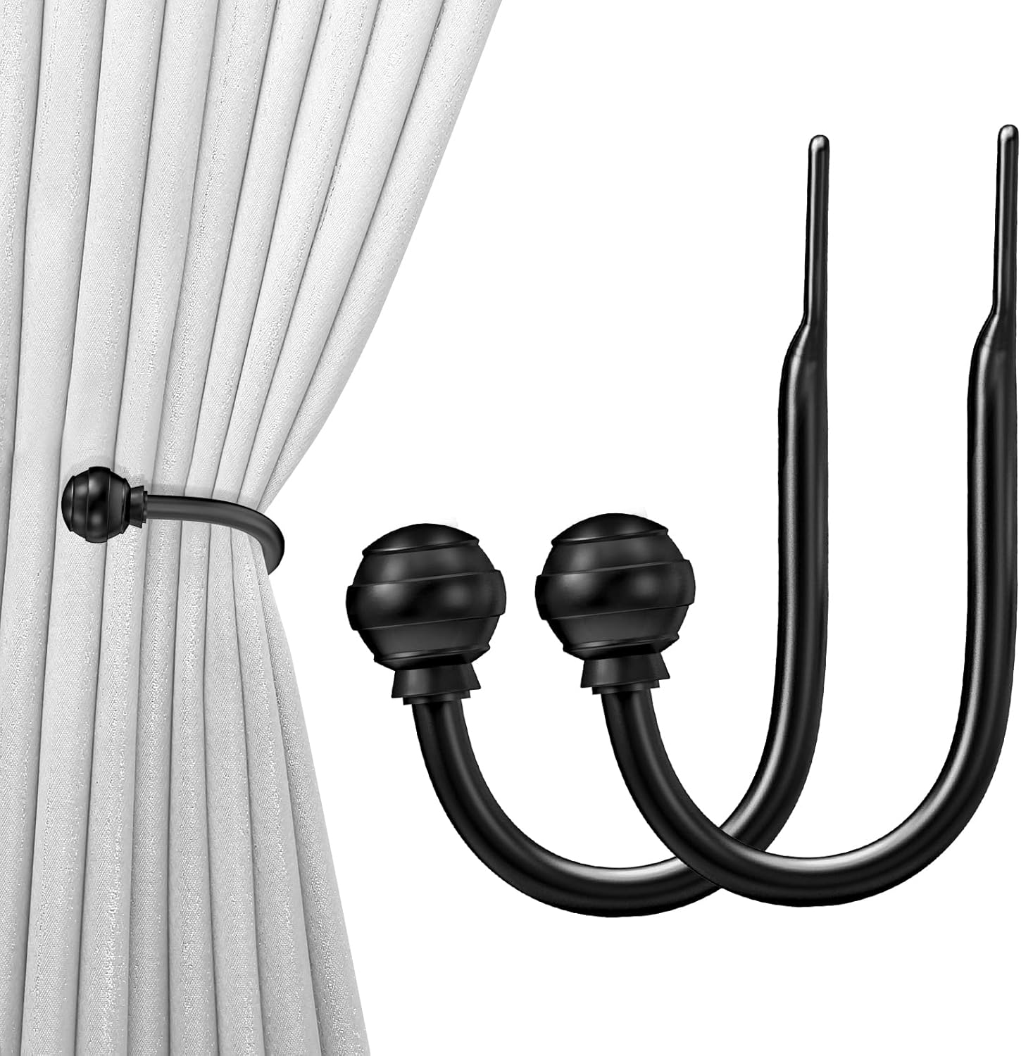 Hion Curtain Holdbacks Black 2pcs, Curtain Tiebacks Wall Mounted Curtain Hooks H...