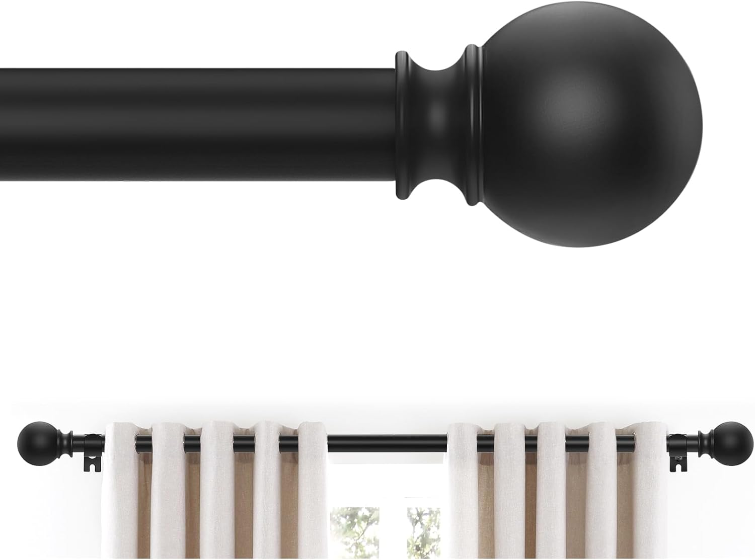 Black Curtain Rods 28 to 48 Inches(2.3-4 Feet),5/8 inch Splicing Drapery Rods,Sm...