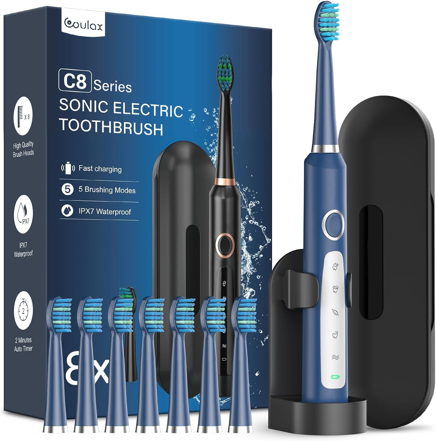 Sonic Electric Toothbrush for Adults and Kids - Sonic Toothbrushes with 8 Tooth...