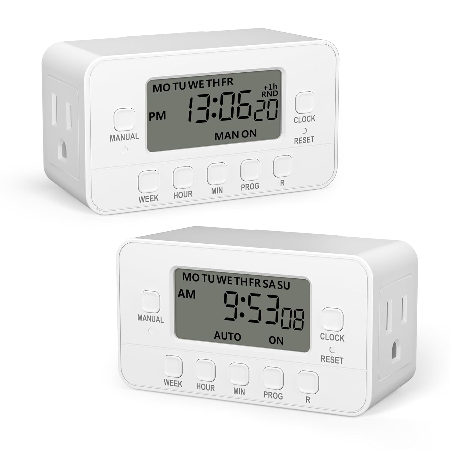 BN-LINK 7-Day Heavy Duty Digital Timer with Dual Outlet, LCD Display, 3-Prong Pr...