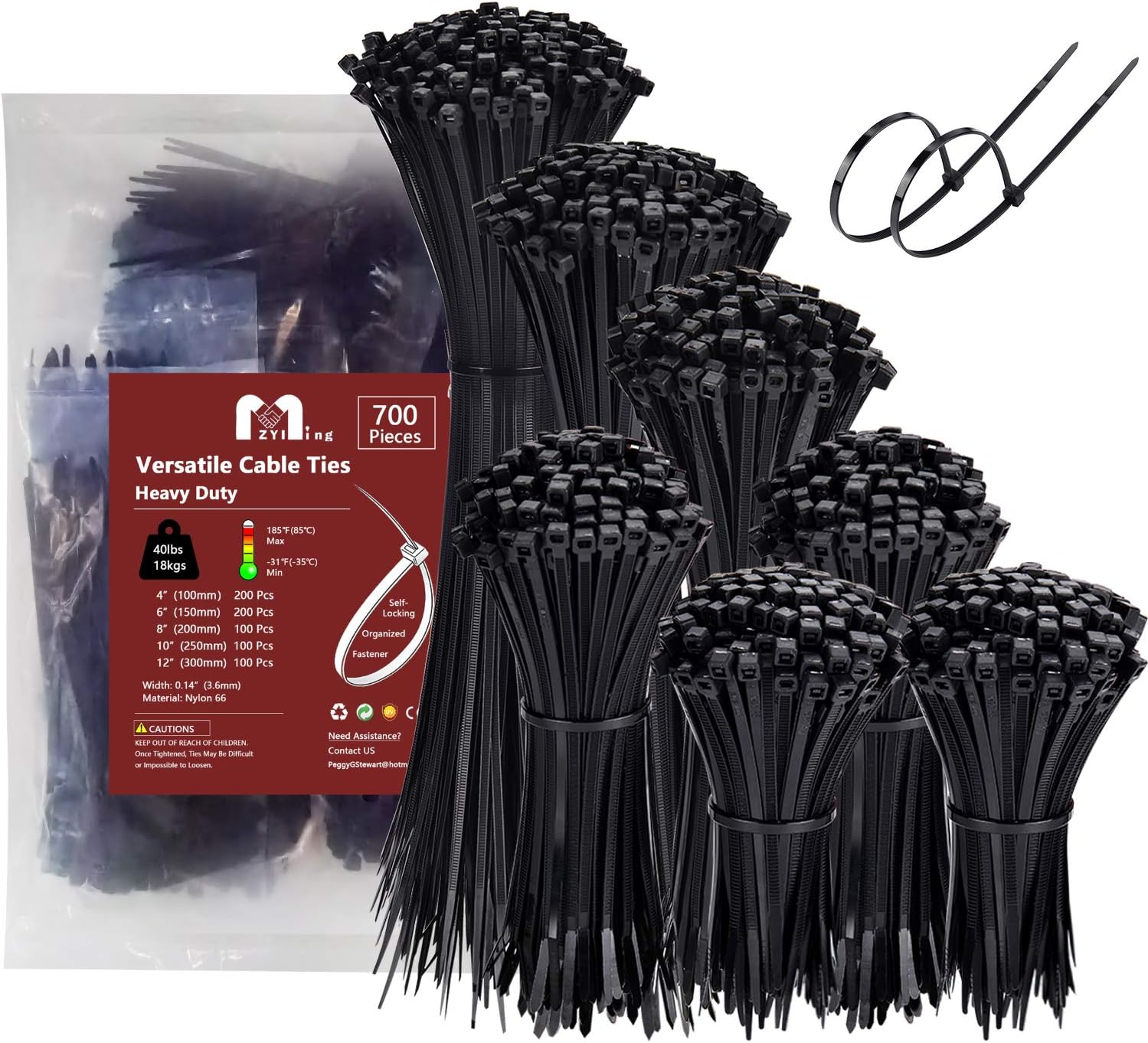Zip Ties Assorted Sizes 700 Pack 4+6+8+10+12 Inch...