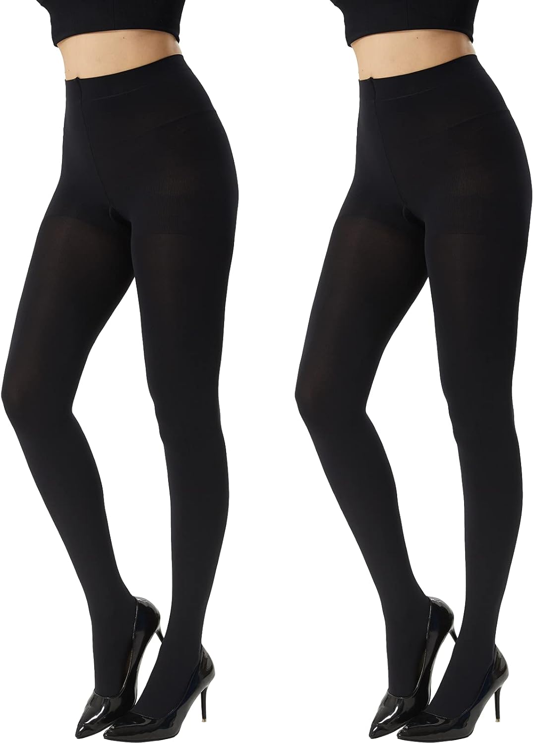 MANZI 2 Pairs 120 Denier Thick Warm Opaque Control Top Black Tights for Women XX...