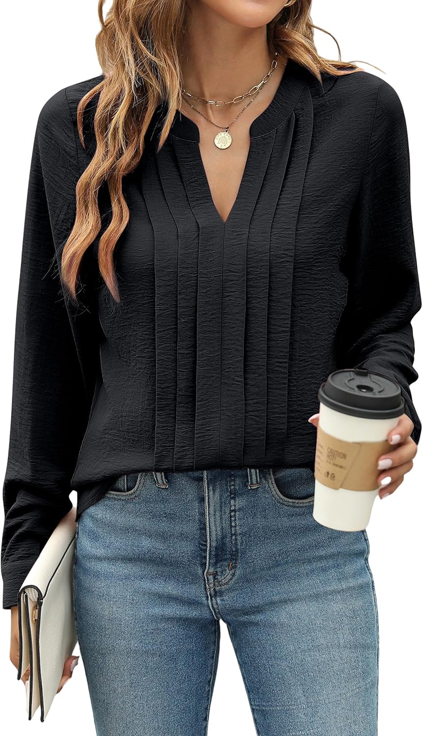 Blooming Jelly Women's Dressy Casual Blouses Business Work Tops Long Sleeve V Ne...
