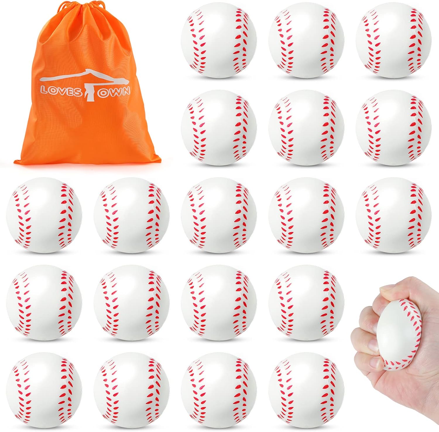 LovesTown 20PCS Baseball Stress Balls, 2.5Inch Mini Foam Baseballs Mini Sports S...