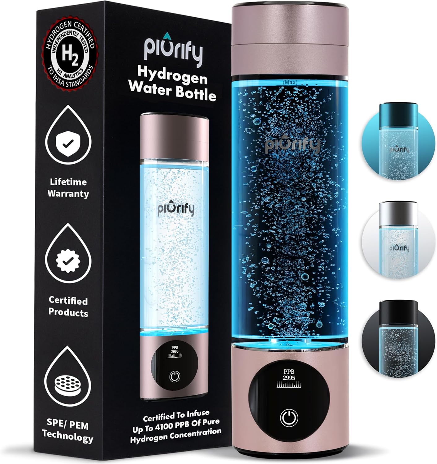 Hydrogen Water Bottle Generator - Up to 4100+ PPB Concentration - SPE/PEM Techno...