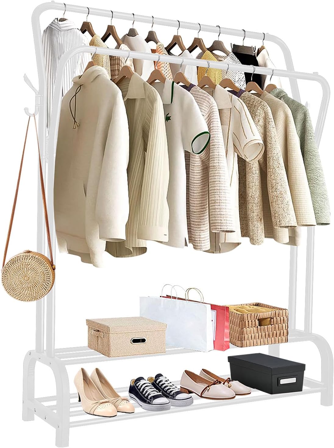 Holdfiturn Clothes Rail Metal Clothing Rail for Bedroom 146x36.5x109cm Hanging R...