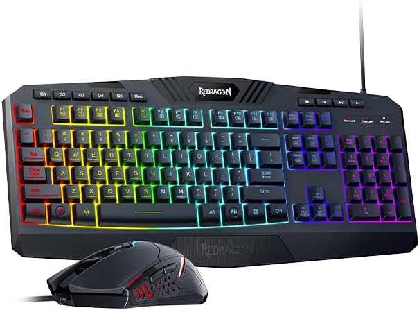 Redragon Updated S101 Programmable Gaming Keyboard and Mouse, RGB Backlit Keyboa...