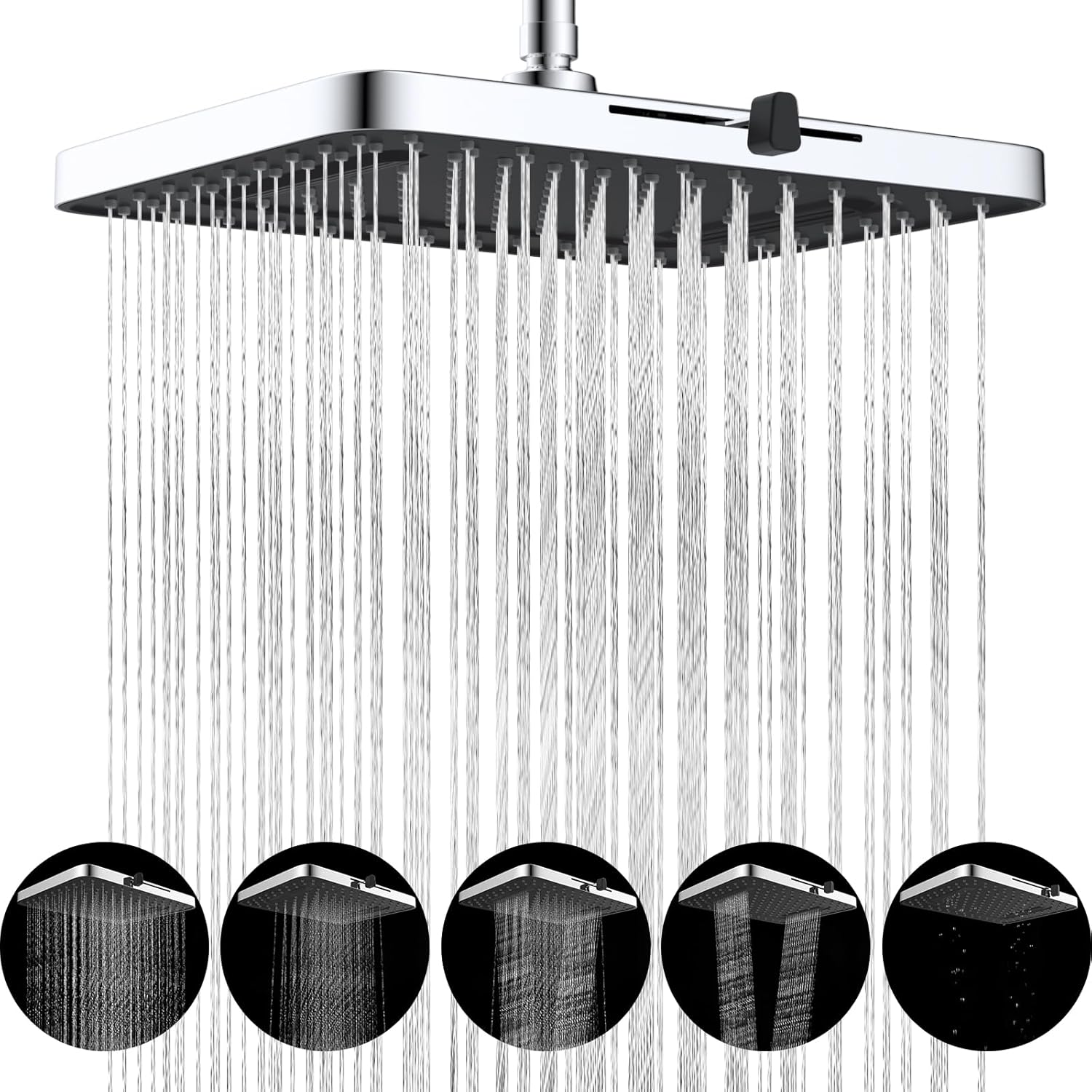 Hibbent 5 Spray Modes Shower Head, 13'' High Pressure Rain Shower Head, Large Ra...