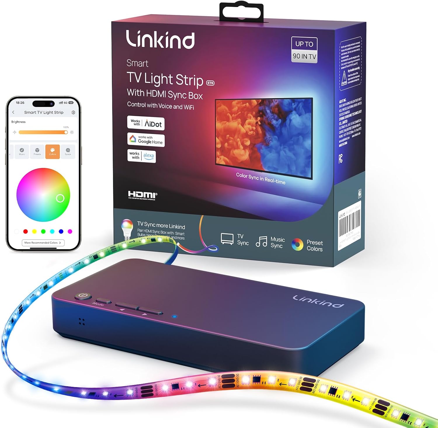 Linkind HDMI 2.0 Sync Box, AI LumiSync Technology ET6 Smart TV Backlights, Suppo...