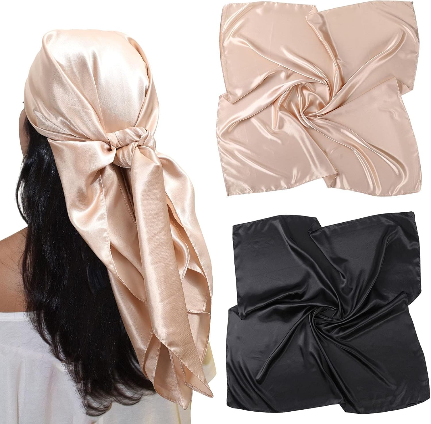 AWAYTR 35” Large Satin Square Head Scarf - 2Pcs Silk Like Floral Head Scarves Sq...