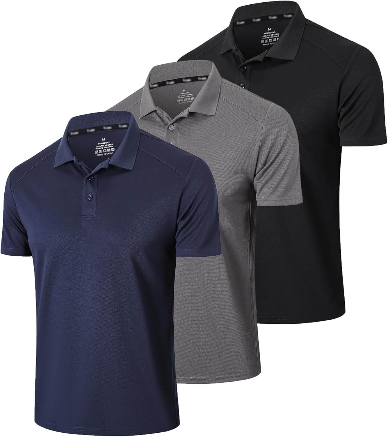Men’s 3 Pack Polo Shirt Moisture Wicking Quick Dry Performance Athletic Short Sl...