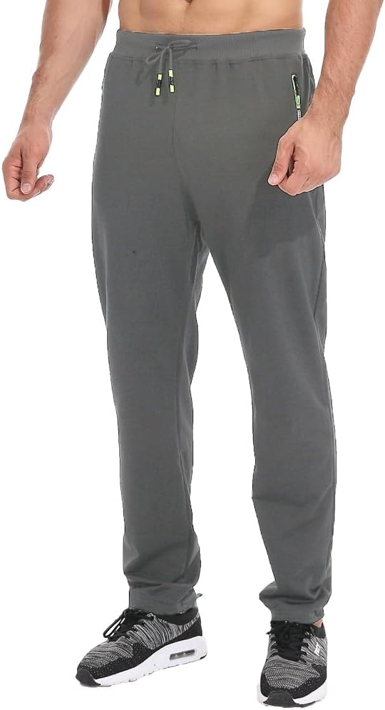 Tansozer Mens Joggers Tracksuit Bottoms Open Hem Cotton Zip Pockets XL Grey