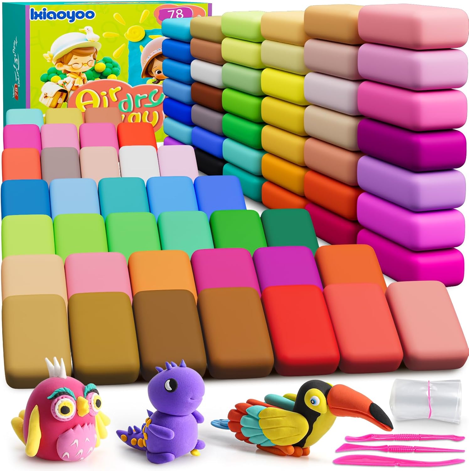 Ixiaoyoo Air Dry Clay Kit - 78 Colors Magic Clay, Molding Clay for Kids, Safe &...