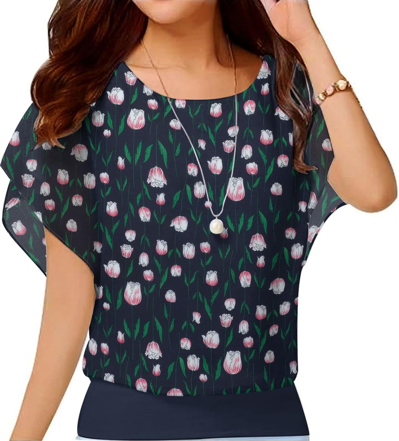 VIISHOW Women's Summer Loose Casual Short Sleeve Chiffon Top T-Shirt Blouse XX-L...