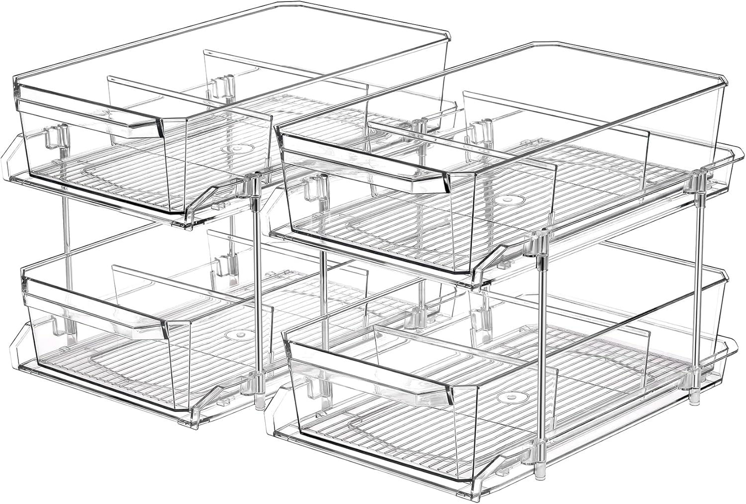 2 Set, 2 Tier Clear Organizer with Dividers for Cabinet, Shlef, Counter - MultiU...