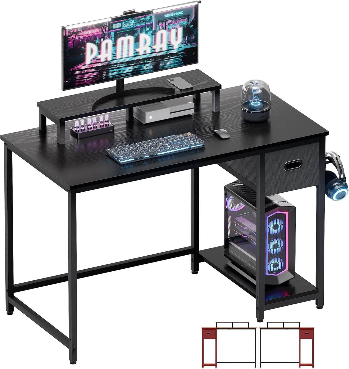 Pamray 39 Inch Computer Desk with Monitor Stand Small Home Office Desks with Non...
