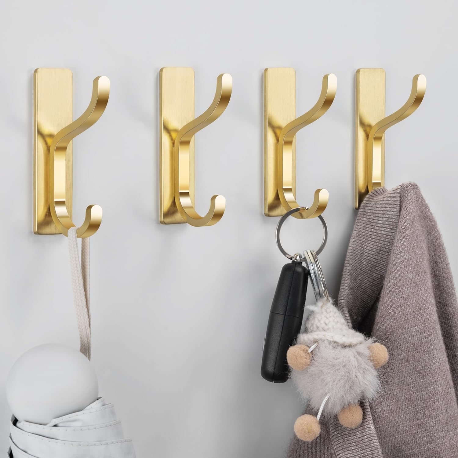 Gold Self Adhesive Hooks for Hanging: Heavy Duty Stick On Hooks (Hold 6KG), Coat...