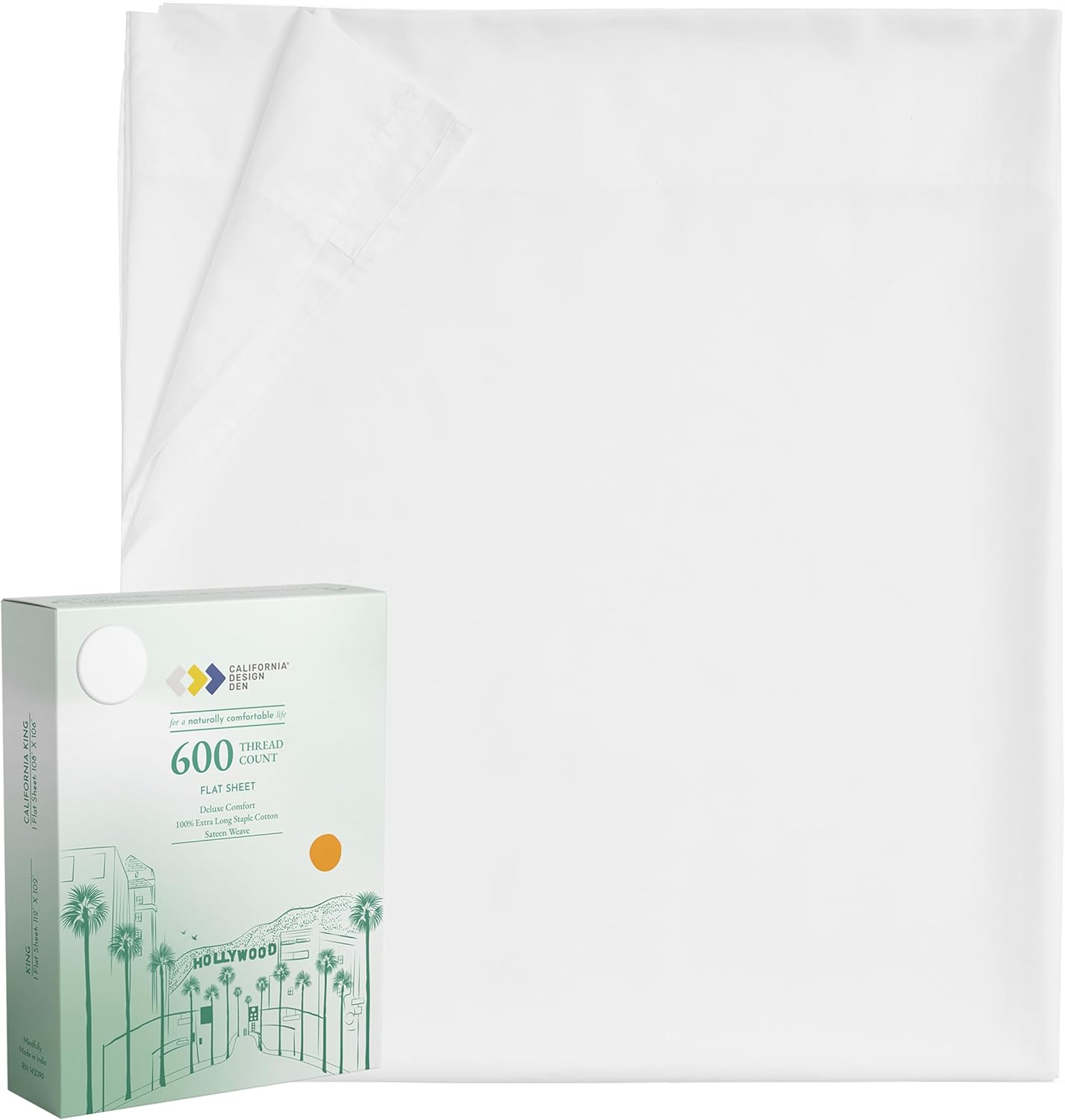 California Design Den Luxury King Size Flat Sheet Only - 100% Cotton, 600 Thread...